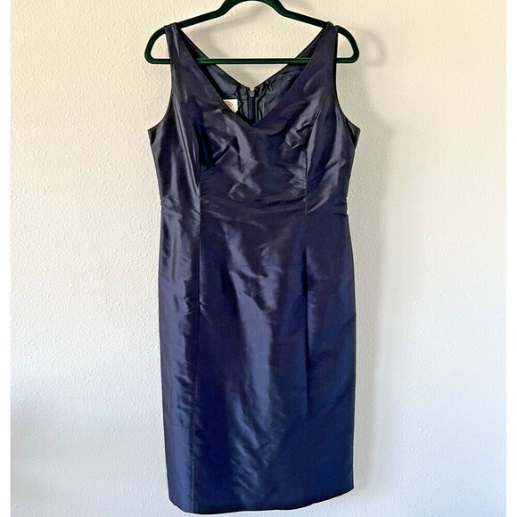 Talbots Pure Silk Dress Suit Womens 8 Blue Satin Two Piece Set Jacket Formal - Picture 4 of 16